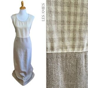 Vintage Carol Anderson California 100% Linen Cottagecore Checkered Neutral Dress